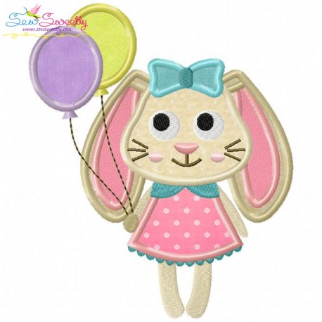 Easter Bunny With Balloons Applique Design- 1