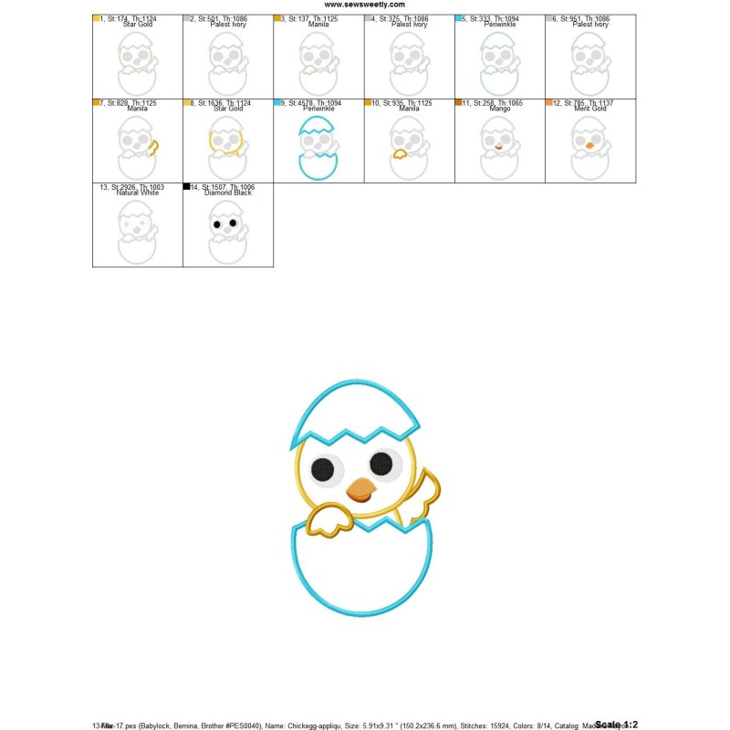 Easter Chick Egg Applique Design Pattern