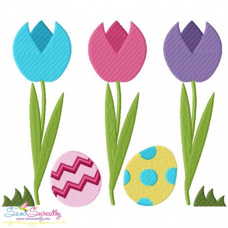 Easter Tulips With Eggs Embroidery Design Pattern-1