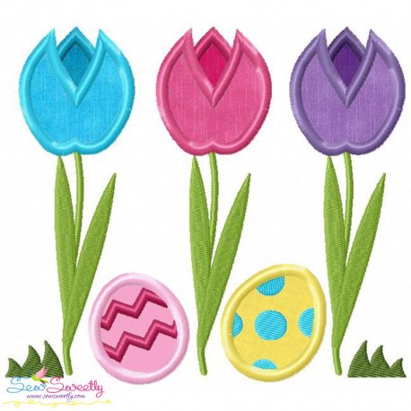 Easter Tulips With Eggs Applique Design- 1