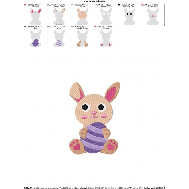 Easter Bunny With Egg-2 Embroidery Design Pattern
