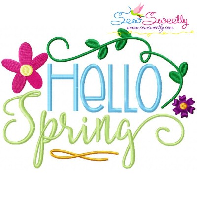 Hello Spring Floral Lettering Embroidery Design Pattern-1