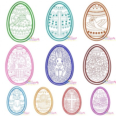 Bean Stitch Artistic Easter Eggs Embroidery Design Pattern Bundle-1