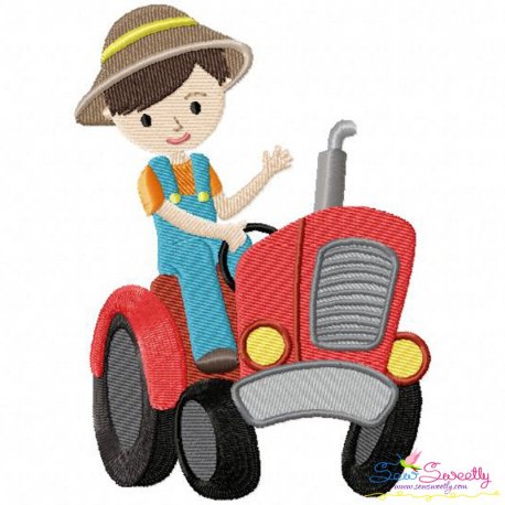Farmer Boy Tractor Embroidery Design- 1
