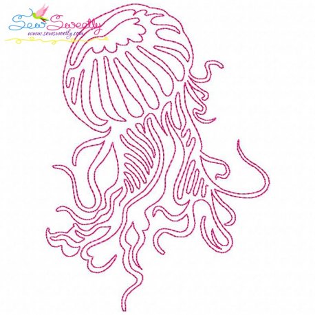 One Line Bean Stitch Jellyfish Embroidery Design Pattern