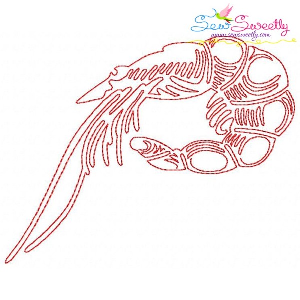 One Line Bean Stitch Prawn Embroidery Design Pattern-1