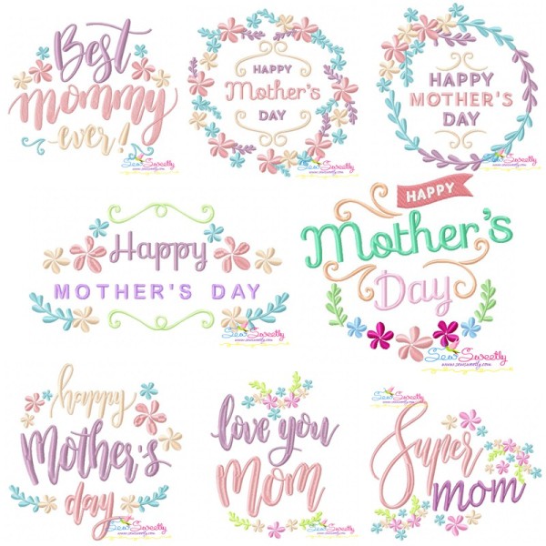 Mother's Day Floral Embroidery Design Bundle-1
