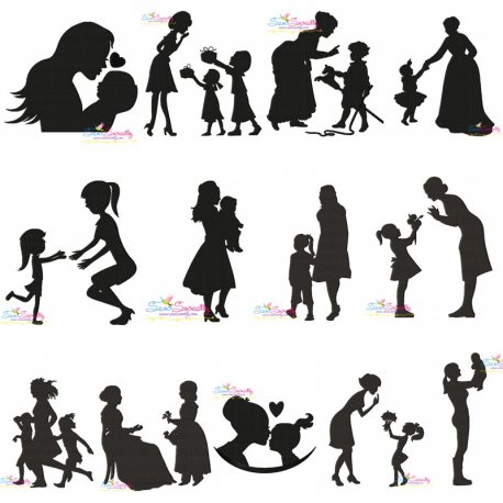 Mother's Day Silhouette Embroidery Design Pattern Bundle-1