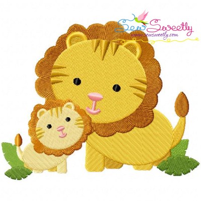 Lion Mom And Baby Embroidery Design Pattern-1