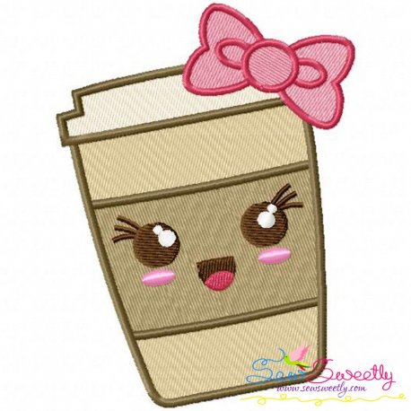 Kawaii Coffee With Bow Embroidery Design Pattern