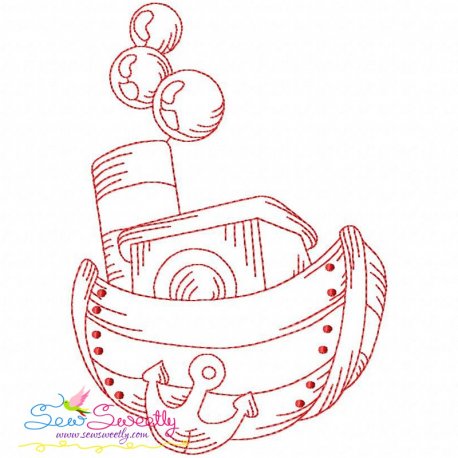 Redwork Fishing Boat-5 Embroidery Design Pattern