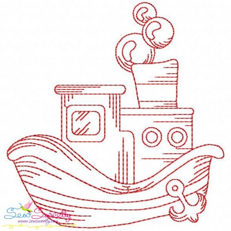 Redwork Fishing Boat-4 Embroidery Design Pattern