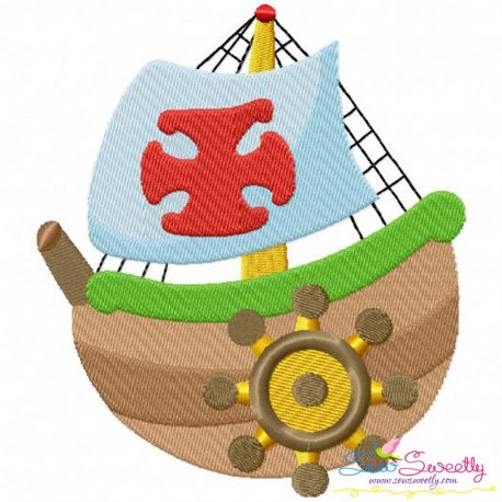 Colorful Fishing Boat-3 Embroidery Design Pattern
