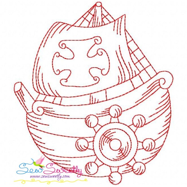 Redwork Fishing Boat-3 Embroidery Design Pattern-1