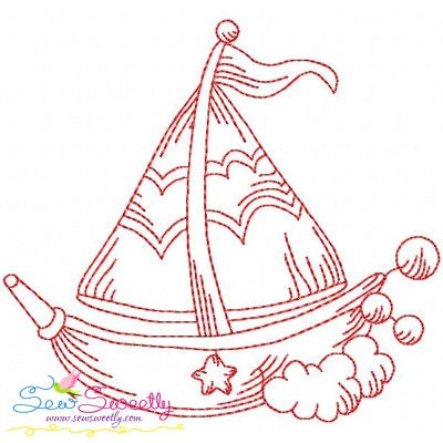 Redwork Fishing Boat-2 Embroidery Design Pattern-1