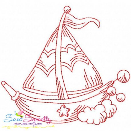 Redwork Fishing Boat-2 Embroidery Design- 1