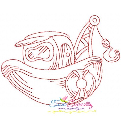Redwork Fishing Boat-1 Embroidery Design Pattern-1