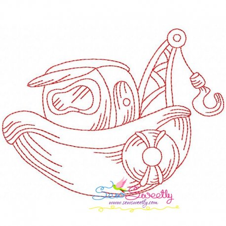 Redwork Fishing Boat-1 Embroidery Design- 1