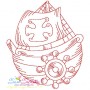 Colorful And Redwork Fishing Boats Embroidery Design Bundle-7