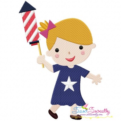 4th of July Girl-1 Patriotic Embroidery Design Pattern-1