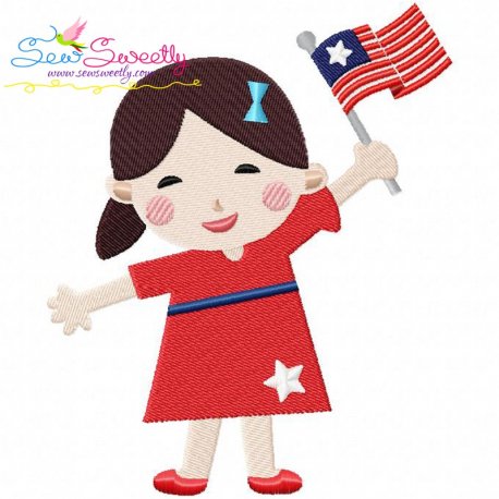 4th of July Girl-2 Patriotic Embroidery Design Pattern