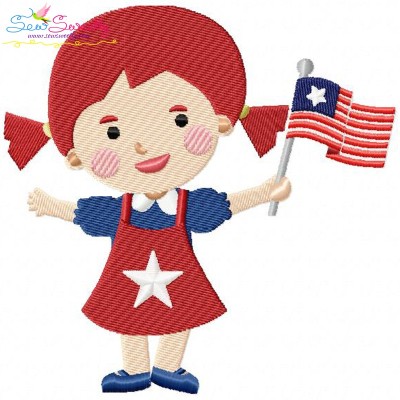 4th of July Girl-3 Patriotic Embroidery Design Pattern-1