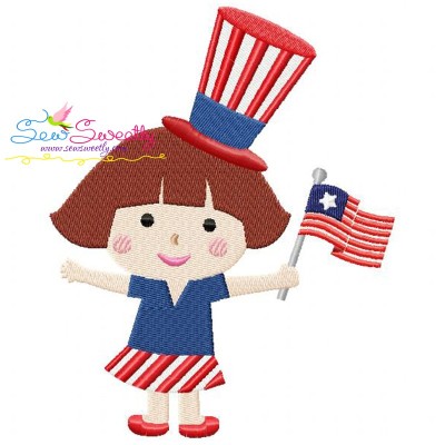 4th of July Girl-4 Patriotic Embroidery Design Pattern-1