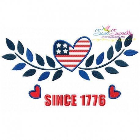 4th of July Heart Patriotic Embroidery Design Pattern