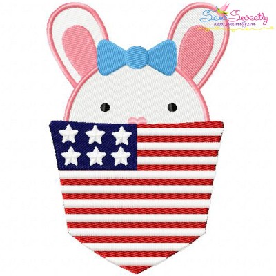 Bunny Girl In Pocket Patriotic Embroidery Design Pattern-1