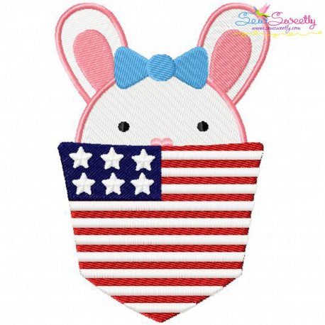 Bunny Girl In Pocket Patriotic Embroidery Design Pattern-1