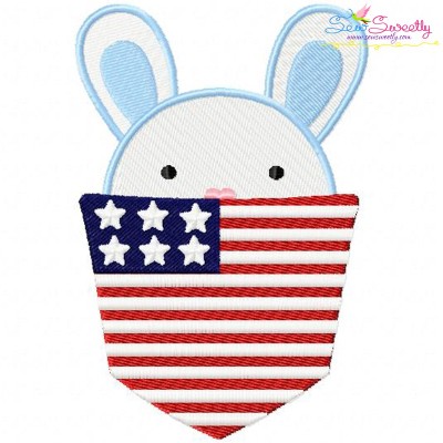 Bunny Boy In Pocket Patriotic Embroidery Design Pattern-1