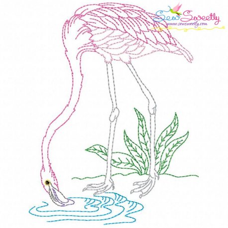 Vintage Stitch Flamingo-1 Embroidery Design Pattern
