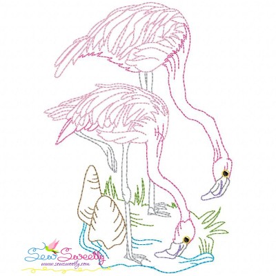 Vintage Stitch Flamingos-3 Embroidery Design Pattern-1