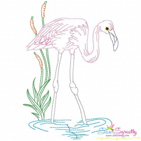 Vintage Stitch Flamingo-5 Embroidery Design Pattern