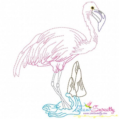 Vintage Stitch Flamingo-6 Embroidery Design Pattern