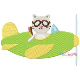 Cat Pilot Embroidery Design Pattern-1