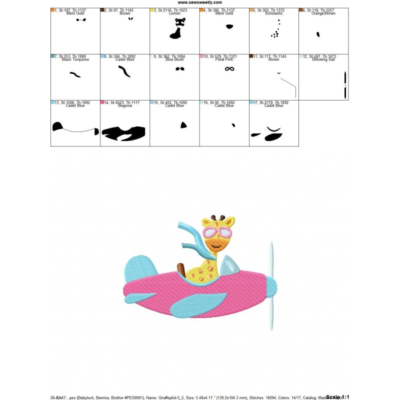 Giraffe Pilot Embroidery Design Pattern