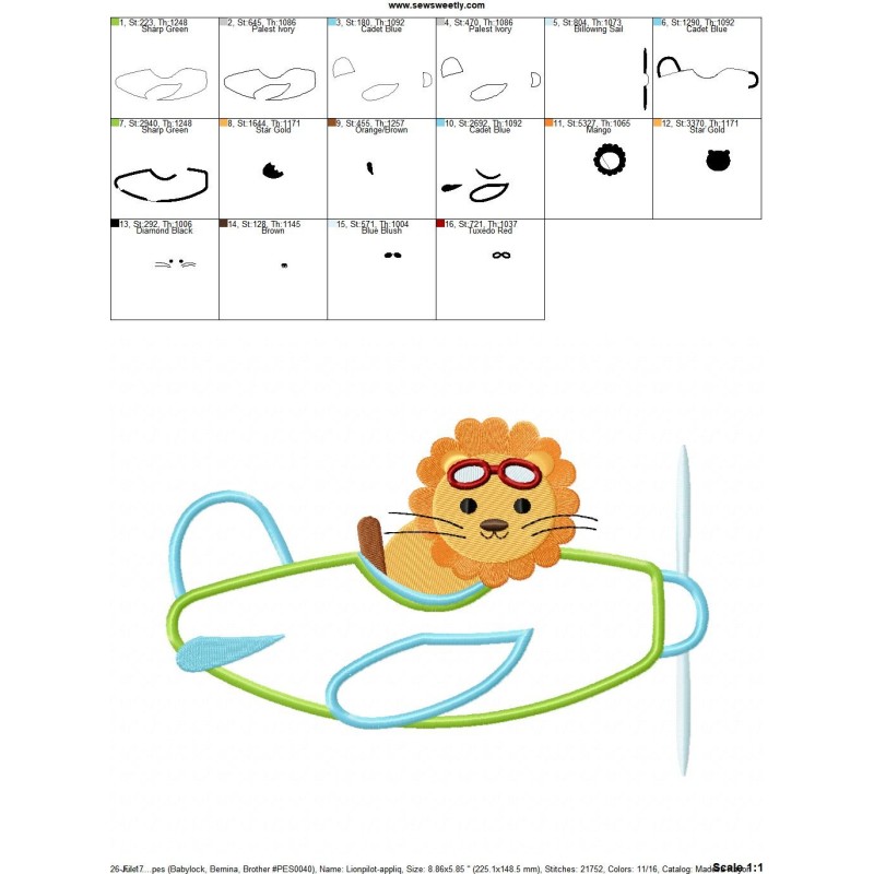Lion Pilot Applique Design Pattern