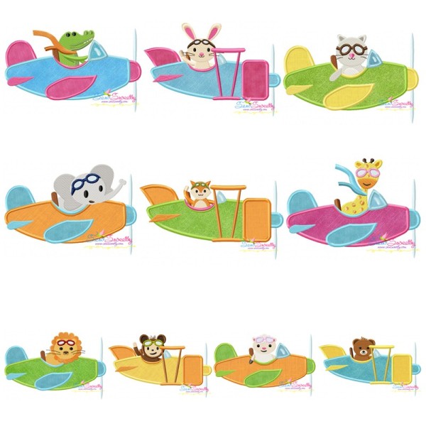 Cute Pilot Animals Applique Embroidery Design Bundle-1