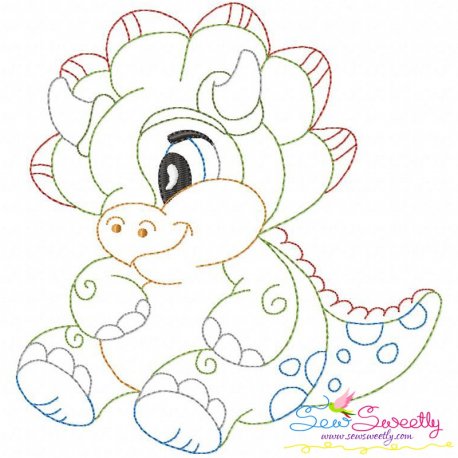 Vintage Stitch Baby Dinosaur-6 Embroidery Design- 1