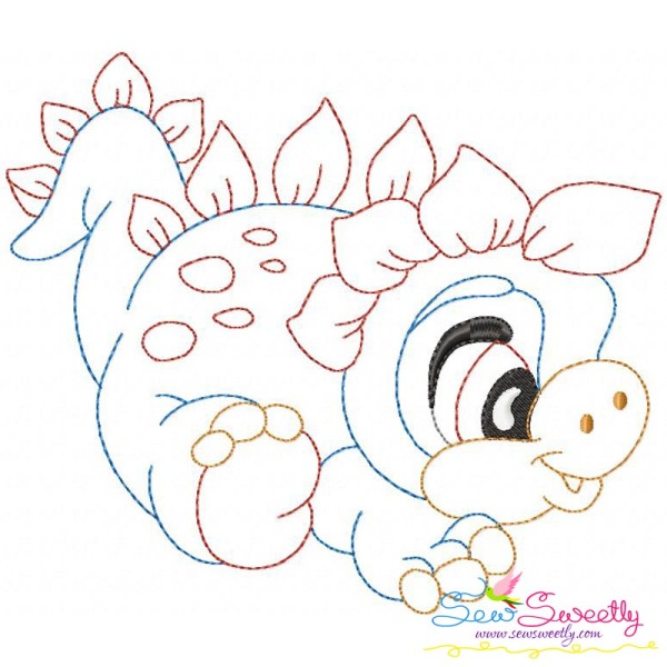 Vintage Stitch Baby Dinosaur-5 Embroidery Design Pattern-1