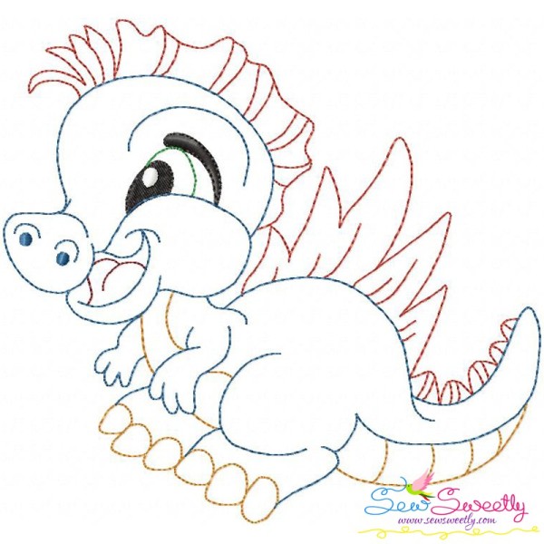 Vintage Stitch Baby Dinosaur-4 Embroidery Design Pattern-1