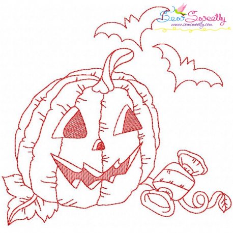 Redwork Halloween Pumpkin-10 Embroidery Design- 1