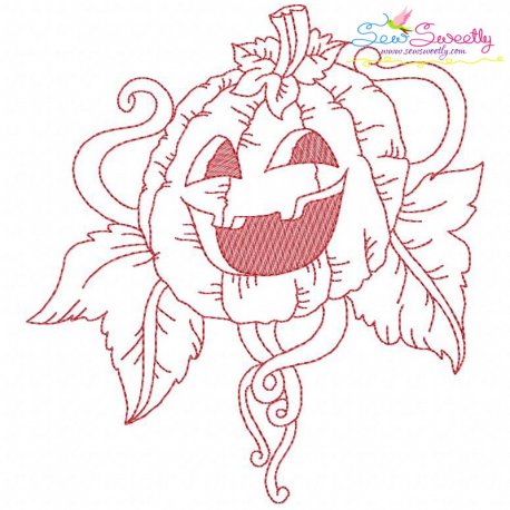 Redwork Halloween Pumpkin-9 Embroidery Design- 1