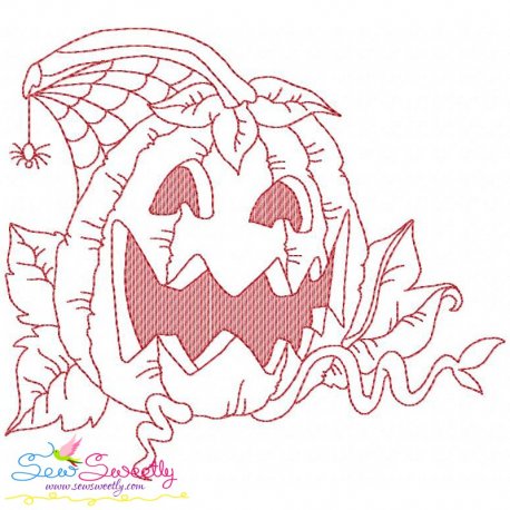 Redwork Halloween Pumpkin-6 Embroidery Design Pattern-1