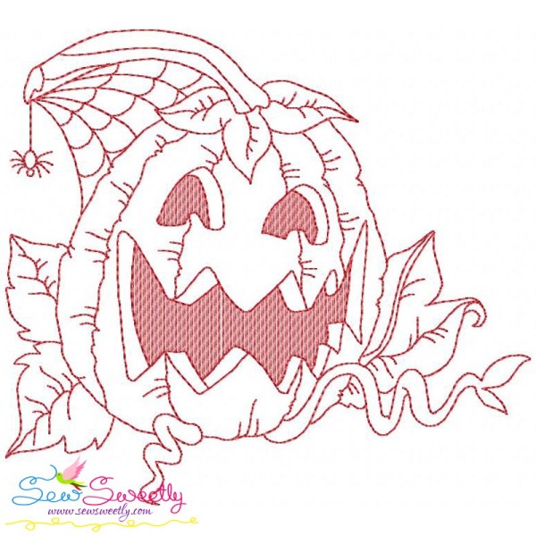 Redwork Halloween Pumpkin-6 Embroidery Design Pattern-1