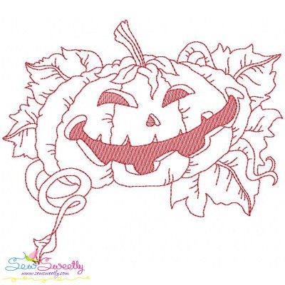 Redwork Halloween Pumpkin-5 Embroidery Design Pattern-1