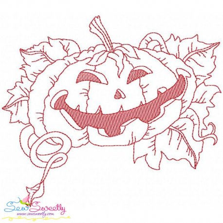 Redwork Halloween Pumpkin-5 Embroidery Design Pattern