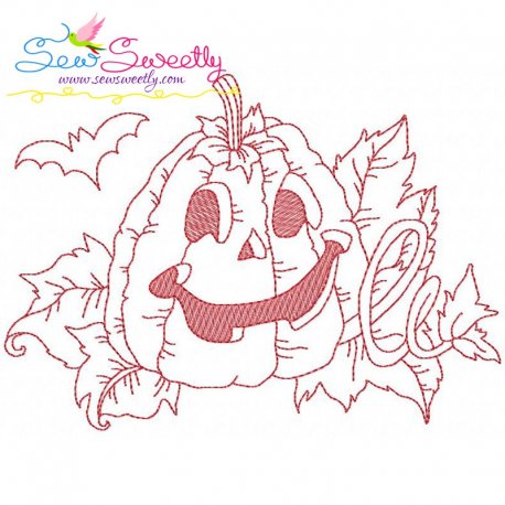 Redwork Halloween Pumpkin-3 Embroidery Design Pattern