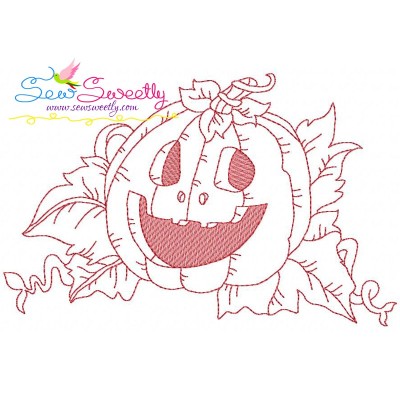 Redwork Halloween Pumpkin-2 Embroidery Design Pattern-1